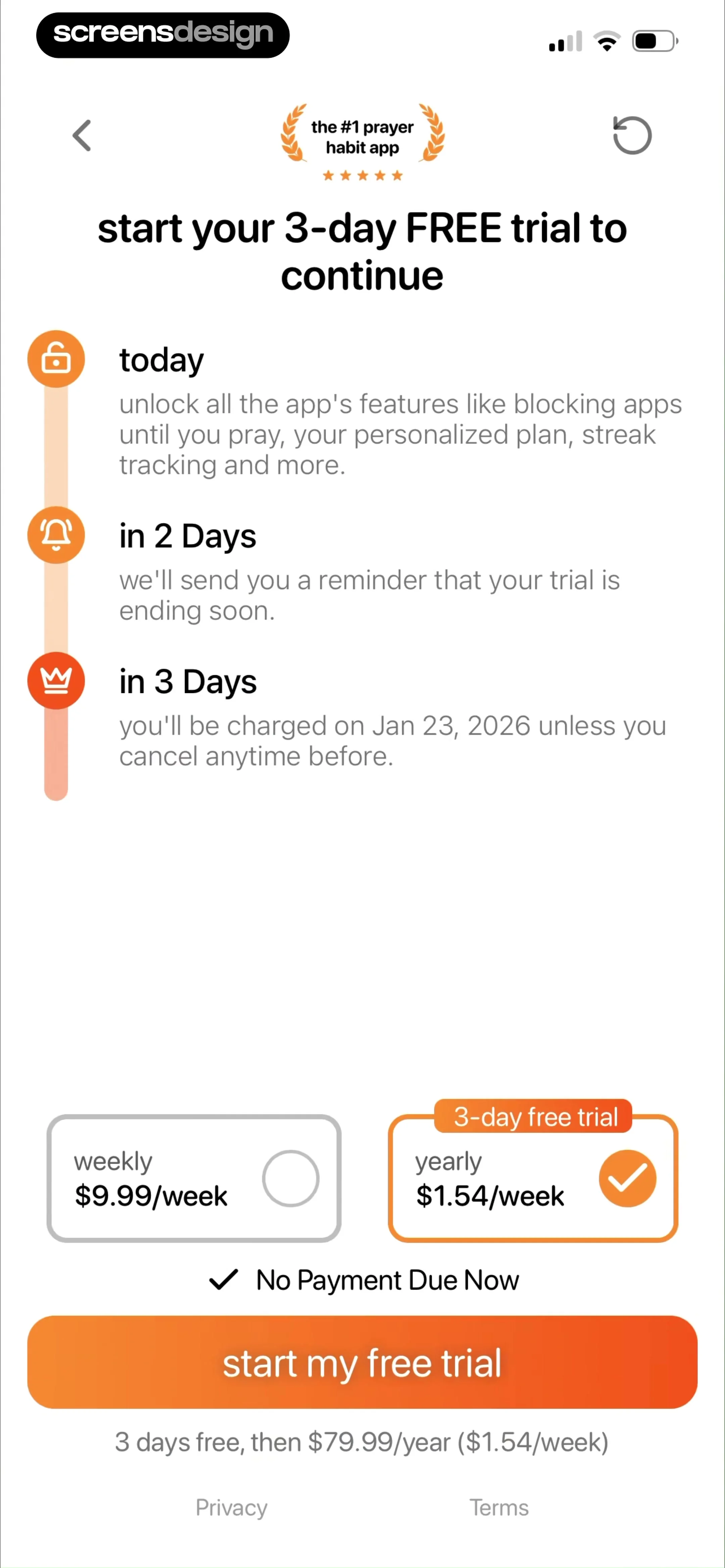 Onboarding Prayer Lock — paywall abonnement